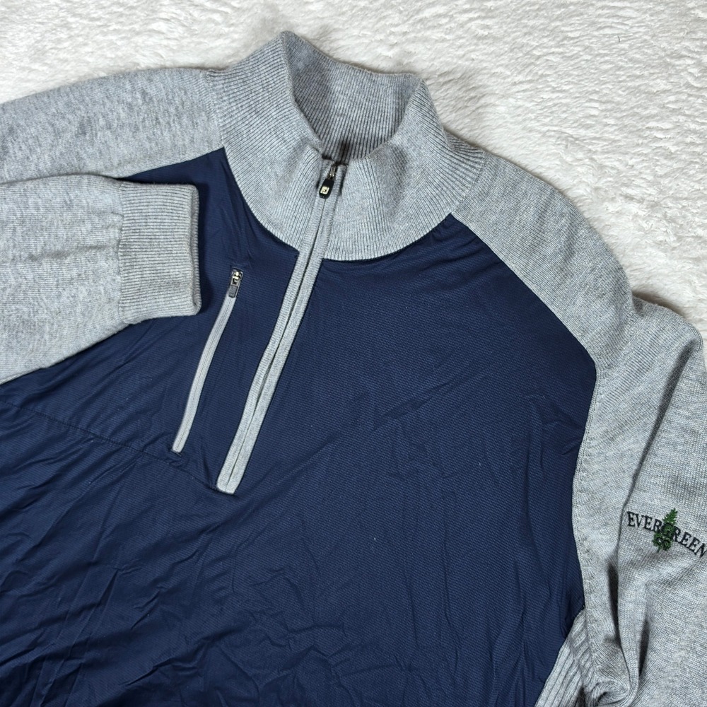 FootJoy 1/4 zip Tech Sweater Evergreen Mens XL Navy/Grey Wool Nylon Stretch